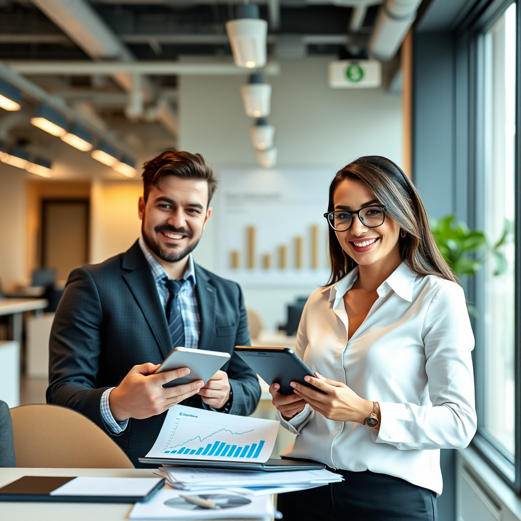 Fotografía profesional circular de asesores financieros especializados en mercados energéticos, mostrando profesionales certificados con calculadoras y gráficos financieros, ambiente de oficina moderna